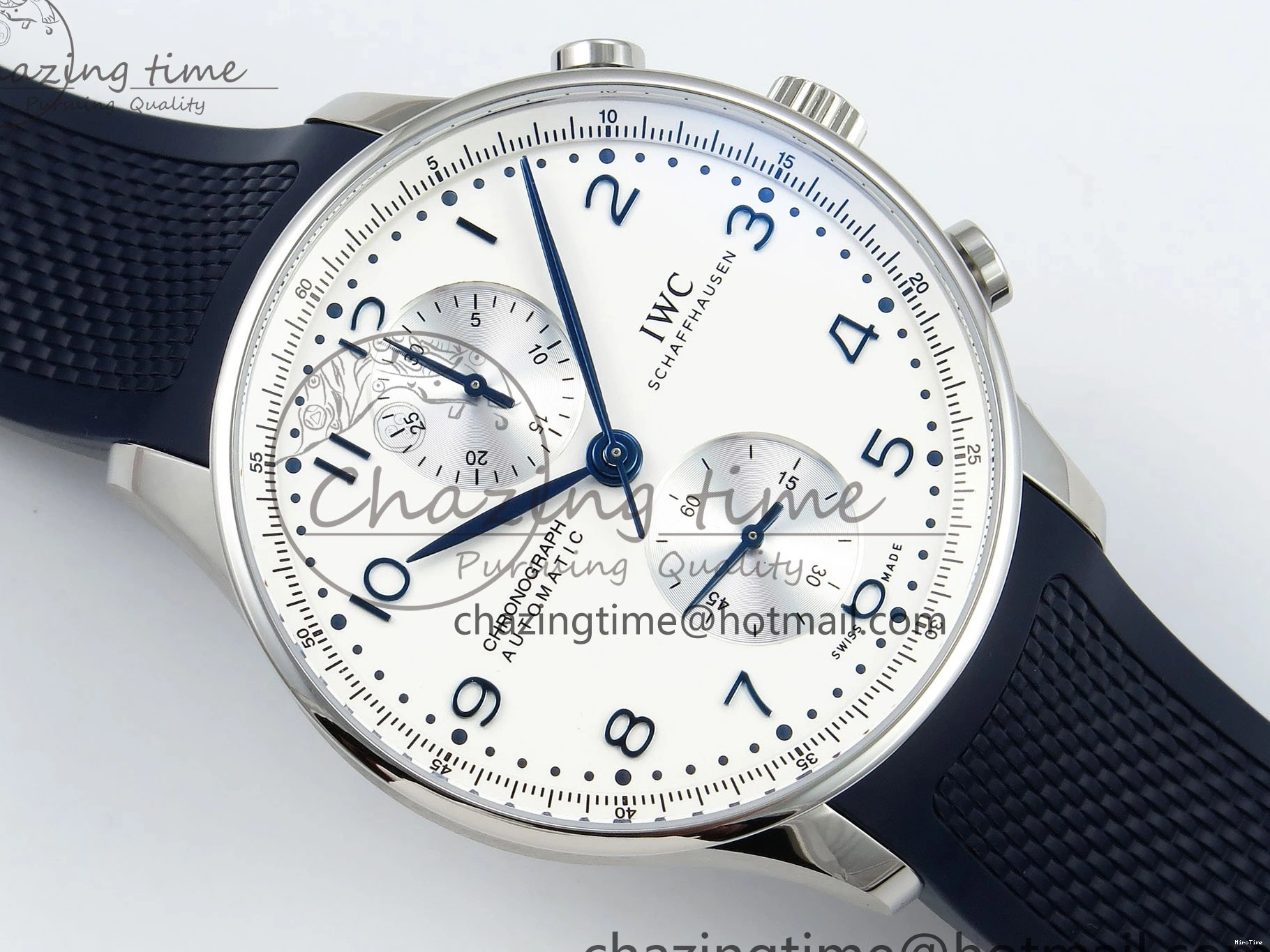 MIROTIME 0422 Casual Portuguese Chrono IW3716 Z+F 1:1 Best Edition White Dial on Blue Rubber Strap A 7016